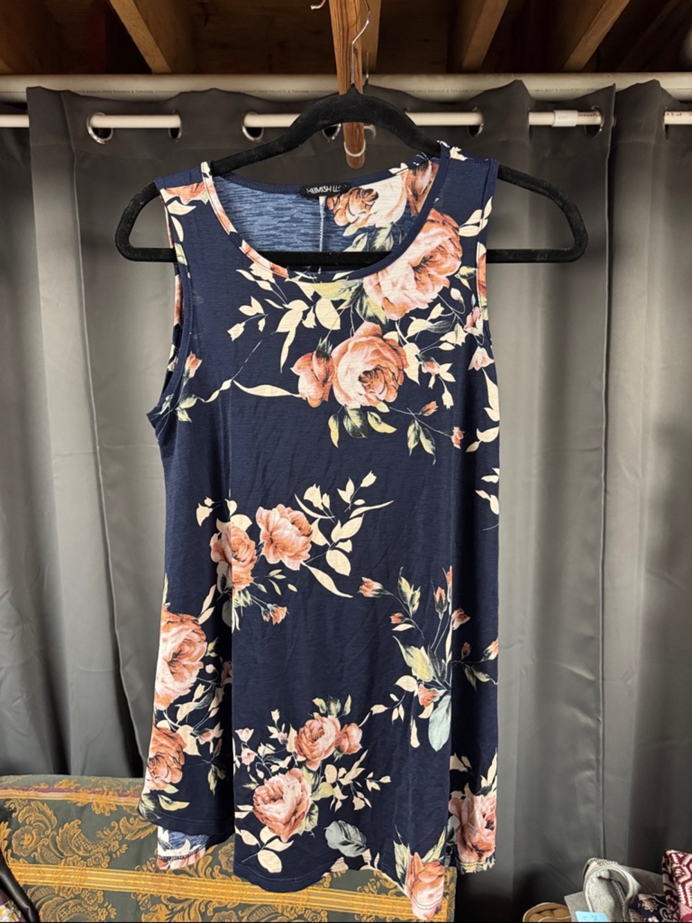 HEIMISH USA Navy Floral Sleeveless Top with Peach Roses